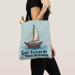 Segelboot im Vintage-Stil Inspirierendes Zitat mit Tasche