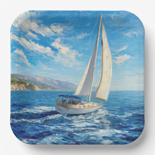 Segelboot-Impasto-Malerei Pappteller (Vorderseite)