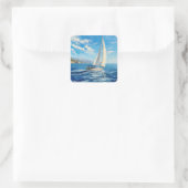 Segelboot-Impasto-Malerei  Quadratischer Aufkleber (Tasche)