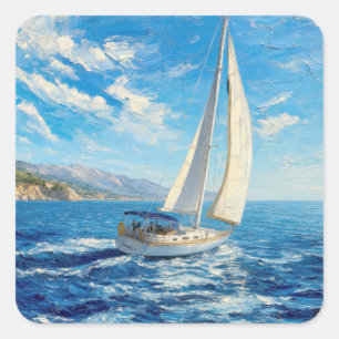 Segelboot-Impasto-Malerei Quadratischer Aufkleber