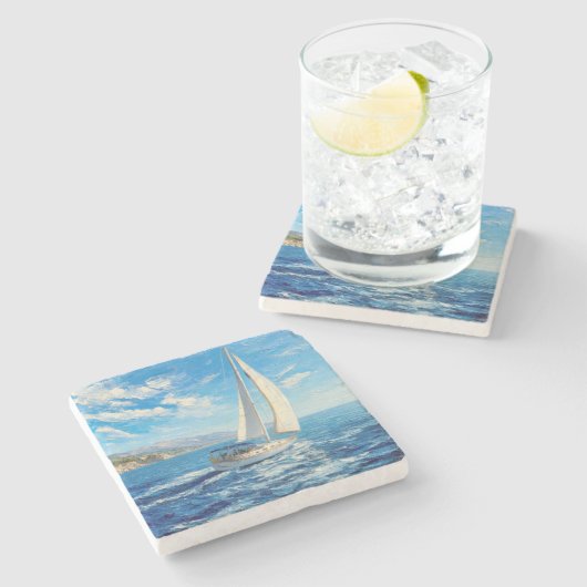 Segelboot-Impasto-Malerei Steinuntersetzer (Seitenansicht)