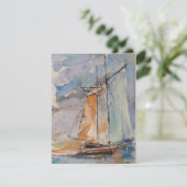 Segelboot in Aquarell Feiertagskarte (Stehend Vorderseite)