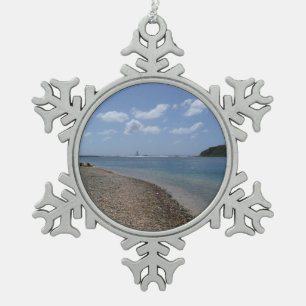 Segelboot in der Ferne bei St. Thomas Schneeflocken Zinn-Ornament