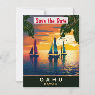 Segelboot in der Nähe von Oahu, Hawaii, Reise-Post Save The Date