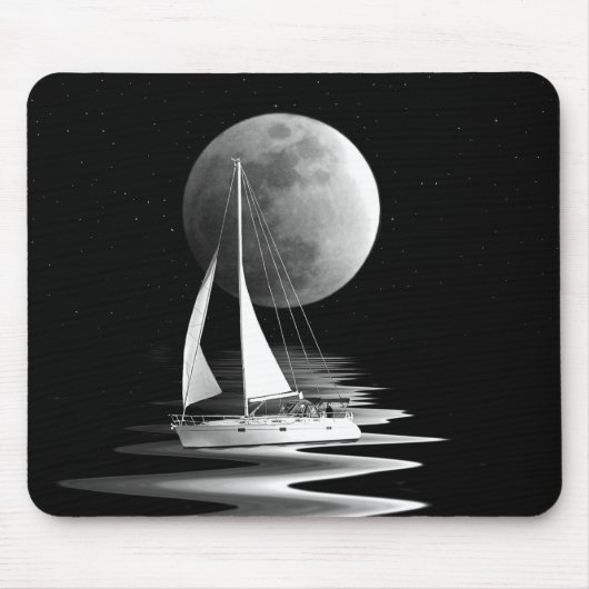 Segelboot in Mondlicht Mousepad (Vorne)