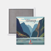 Segelboot in Norwegen Fjord Magnet (Vorderseite/Rückseite)