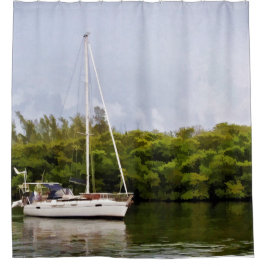 Segelboot in ruhigen Gewässern Duschvorhang
