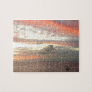 Segelboot in Sunset Beautiful Pink Seascape Puzzle