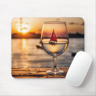 Segelboot in Weinglas Mousepad
