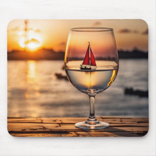 Segelboot in Weinglas Mousepad (Vorne)