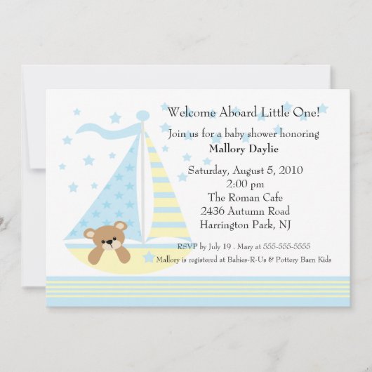Segelboot-Jungen-Babyparty-Einladung Einladung (Vorderseite)