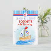 Segelboot Jungs zum dritten 4. Geburtstag einladen Einladung (Stehend Vorderseite)