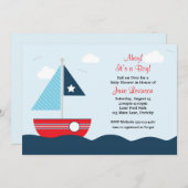 Segelboot Kinderdusche Einladung (Vorne/Hinten)