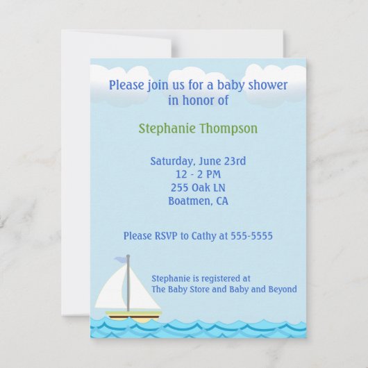 Segelboot Kinderdusche Einladung (Rückseite)