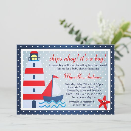 Segelboot Kinderdusche Einladung (Stehend Vorderseite)