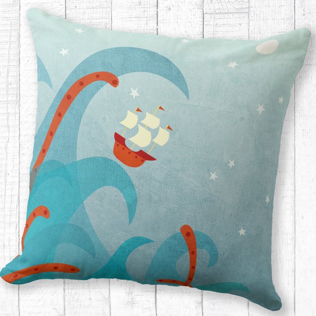 Segelboot Kissen (Sailing boat wna sea monster fun throw pillow)