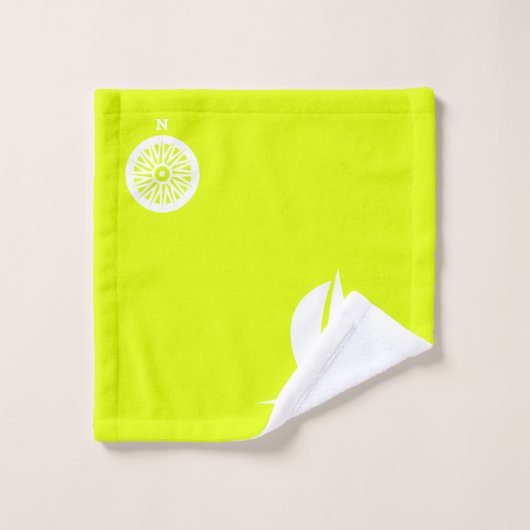 Segelboot & Kompass in Neongelb Badhandtuch Set (Waschlappen)