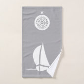 Segelboot & Kompass - silberfarbenes Badetuch Set (Handtuch)