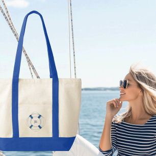 Segelboot Lebensring Mit Monogramm Kontrast Trimm Tragetasche