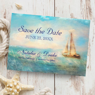 Segelboot Meer   Nautische Aquarell-Hochzeit Save The Date