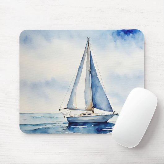 Segelboot mit Aquarellfarbe im Ozean Mousepad (Mit Mouse)