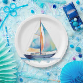 Segelboot mit Aquarellfarbe Pappteller (Party)