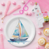 Segelboot mit Aquarellfarbe Pappteller (Party)