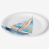 Segelboot mit Aquarellfarbe Pappteller (Schrägansicht)