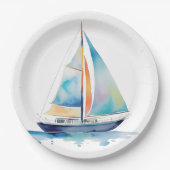 Segelboot mit Aquarellfarbe Pappteller (Vorderseite)