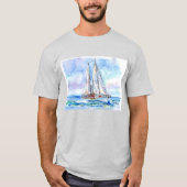 Segelboot mit Aquarellfarbe T-Shirt (Vorderseite)