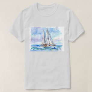 Segelboot mit Aquarellfarbe T-Shirt