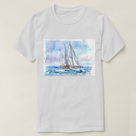 Segelboot mit Aquarellfarbe T-Shirt (Design vorne)