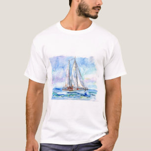 Segelboot mit Aquarellfarbe T-Shirt