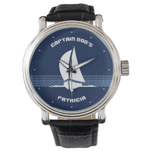 Segelboot mit benutzerdefinierbarem Text Armbanduhr