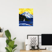 Segelboot mit Berg Rainier Poster (Heimbüro)