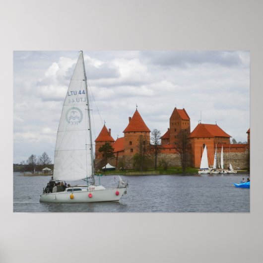 Segelboot mit Island Castle am Galvesee, Poster (Vorne)