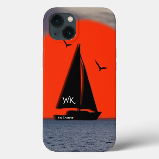 Segelboot mit Monogramm und Namen auf dem Boot Case-Mate iPhone Hülle (Rückseite)