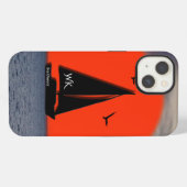 Segelboot mit Monogramm und Namen auf dem Boot iPhone Hülle (Rückseite (Horizontal))