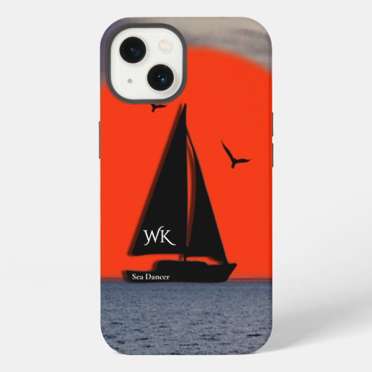 Segelboot mit Monogramm und Namen auf dem Boot iPhone Hülle (Rückseite)