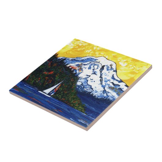 Segelboot mit Mt regnerischer Fliese (Seite)