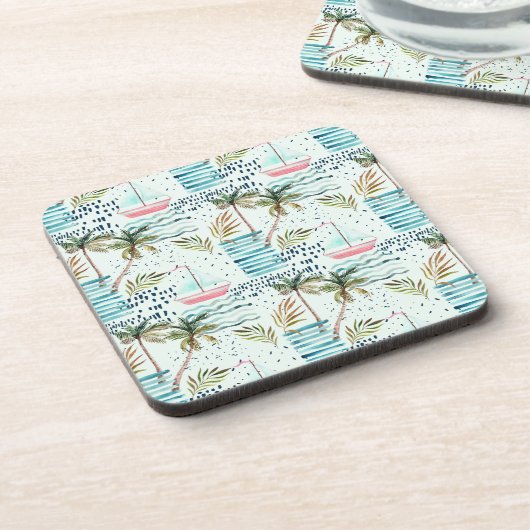 Segelboot mit Palmenbaummuster Getränkeuntersetzer (Linke Seite)