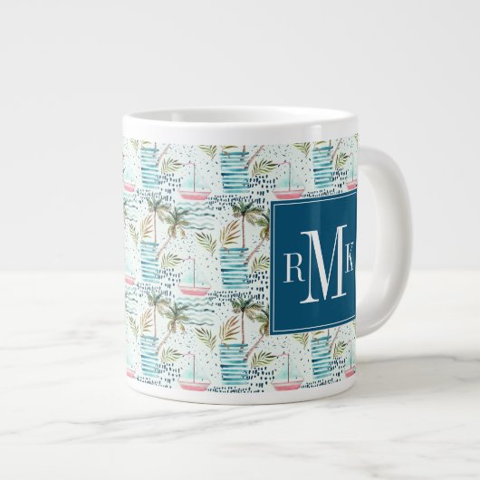 Segelboot mit Palmenbaummuster Jumbo-Tasse (Vorderseite Rechts)