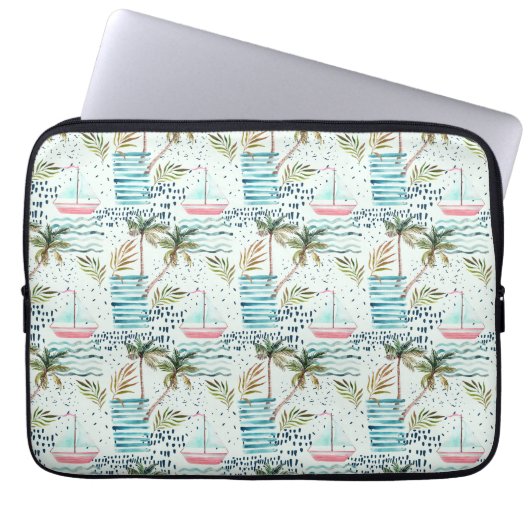 Segelboot mit Palmenbaummuster Laptopschutzhülle (Vorderseite)