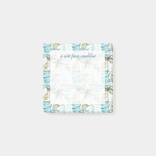 Segelboot mit Palmenbaummuster Post-it Klebezettel (Vorderseite)