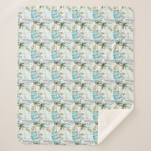 Segelboot mit Palmenbaummuster Sherpadecke (Vorderseite)