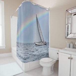 Segelboot mit Regenbogen Duschvorhang