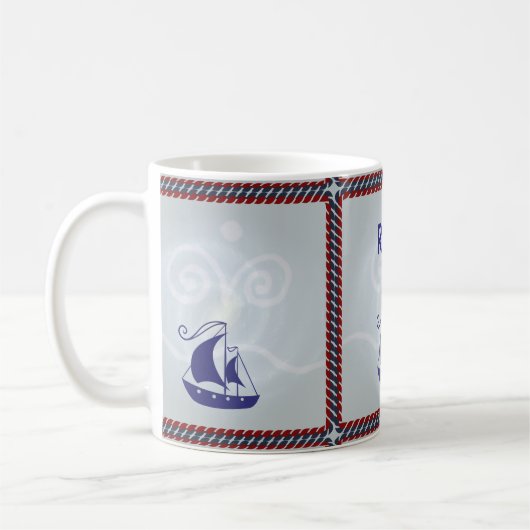 Segelboot mit Rope-Rahmen-Text Kaffeetasse (Links)