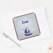 Segelboot mit Rope-Rahmen-Text Quadratischer Aufkleber (Umschlag)