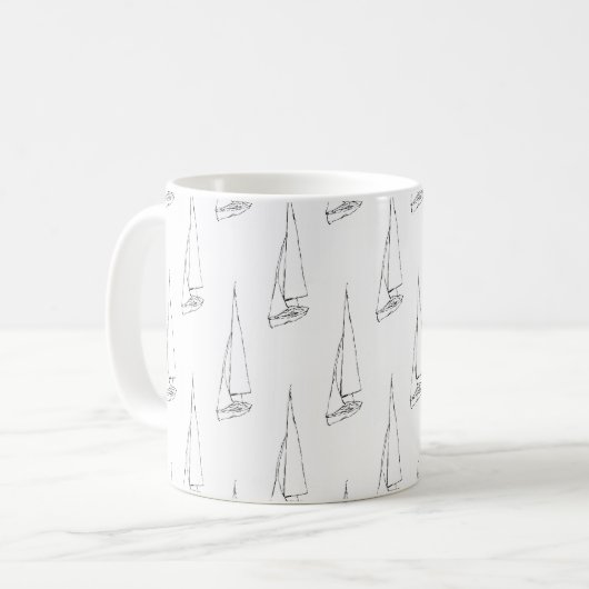 Segelboot-Muster. Schwarzweiss. Kaffeetasse (Vorderseite Links)