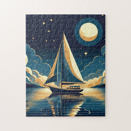 Segelboot nachts puzzle (Vertikal)